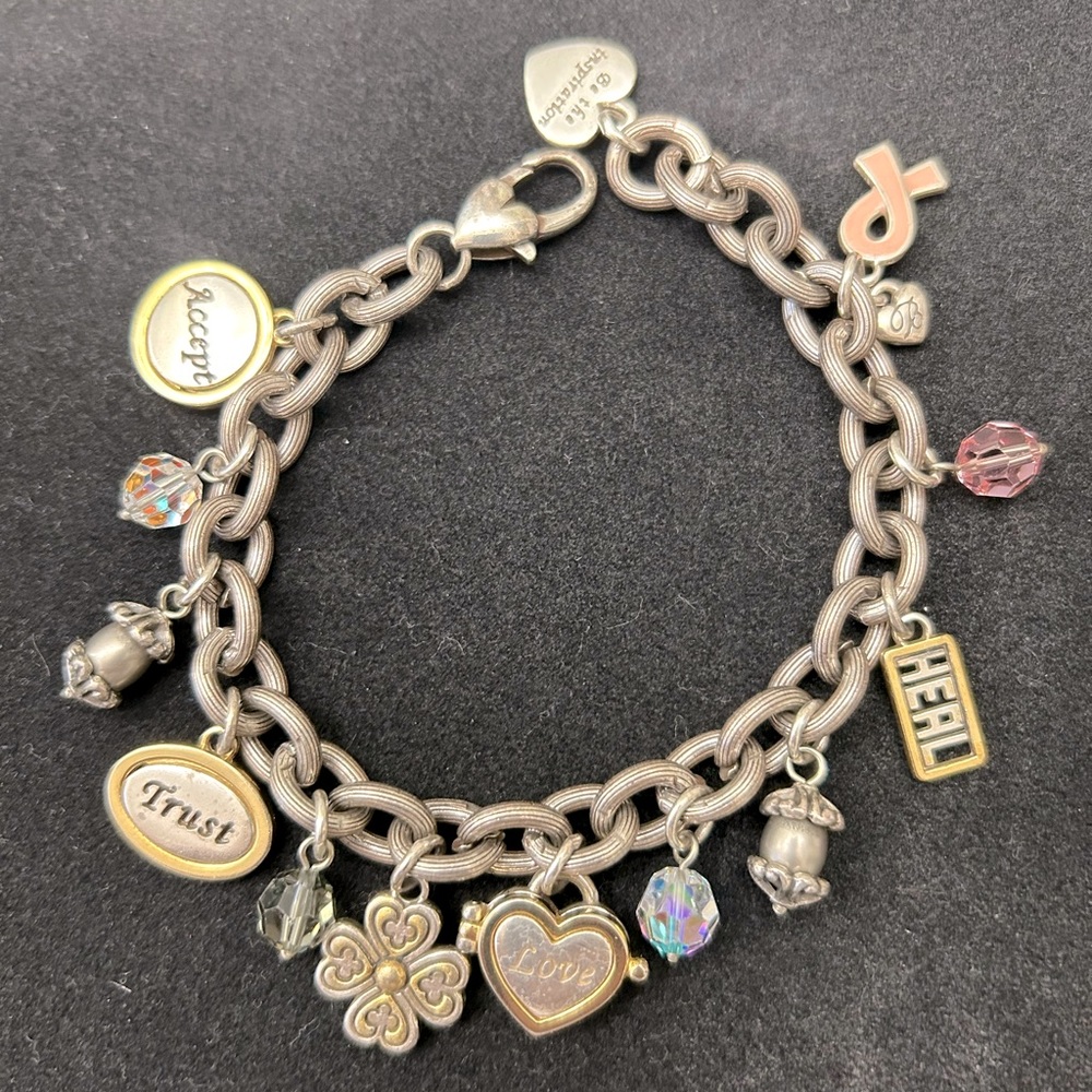 RETIRED BRIGHTON BREAST CANCER PINK RIBBON CHARM BRACELET